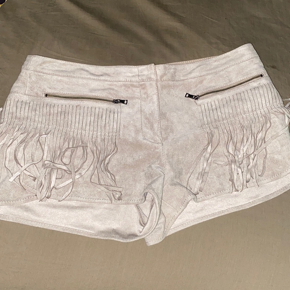 BCBG MAXAZRIA fringe suede shorts